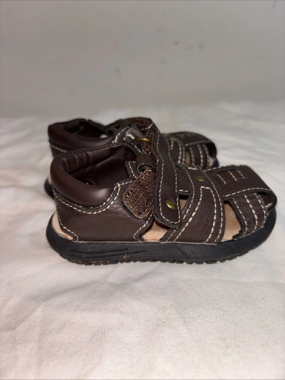 Baby  Brown Closed-Toe Leather-Look Sandals. 7/20